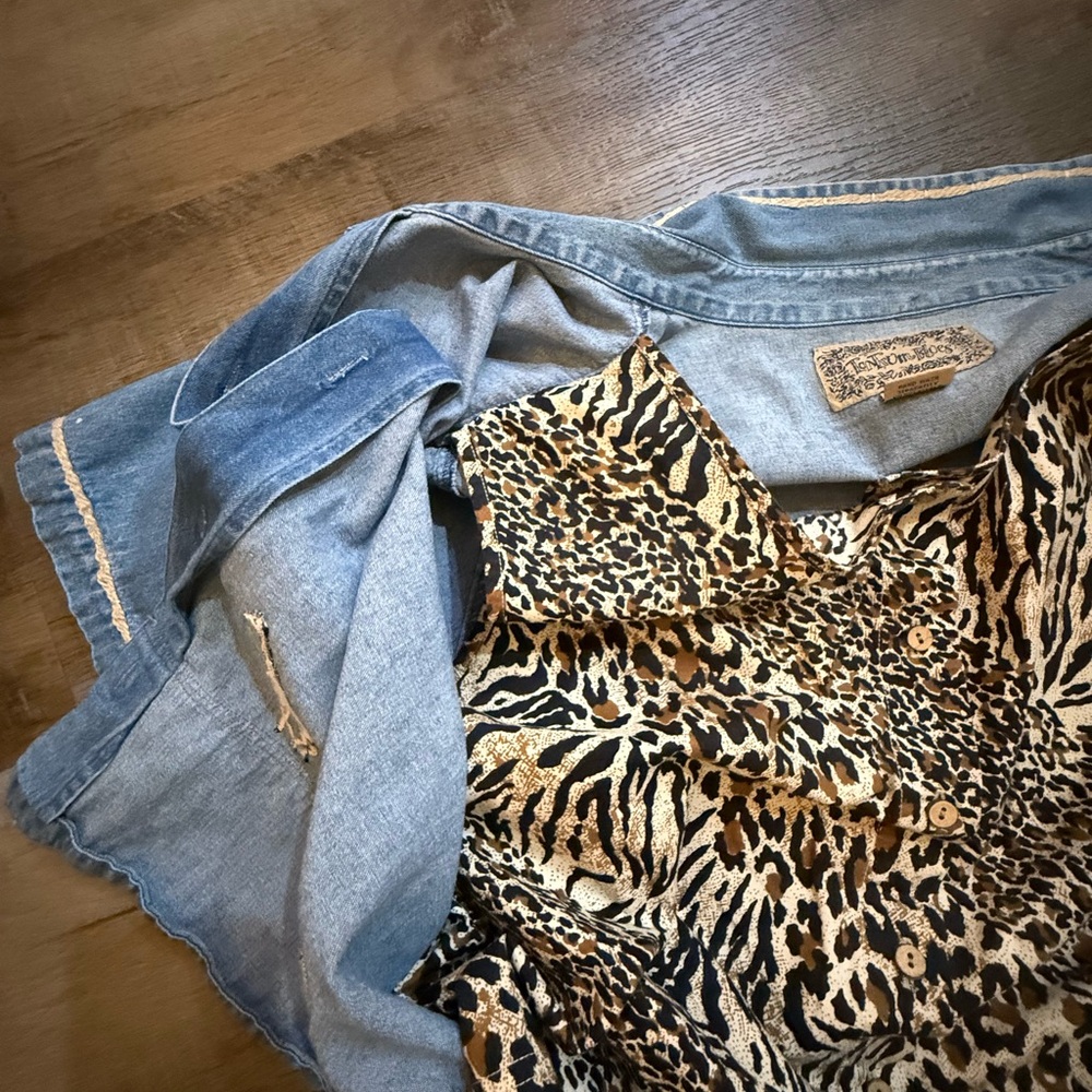 Tantrum Blues Vintage Denim Safari Button-Up Animal π¦ π¦ Shirt Size XL - Picture 11 of 16